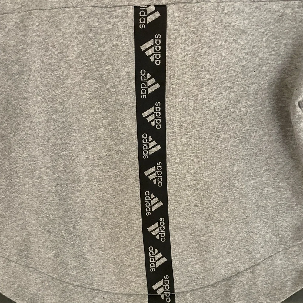 Adidas Womens Grey Cropped High Low Cowl Neck Sweatshirt with Stripe - Size L - Picture 7 of 8